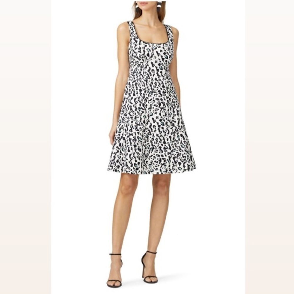 Nanette Lepore Dress Black White Fit & Flare "LEOPARD" Dress Excellent~S…